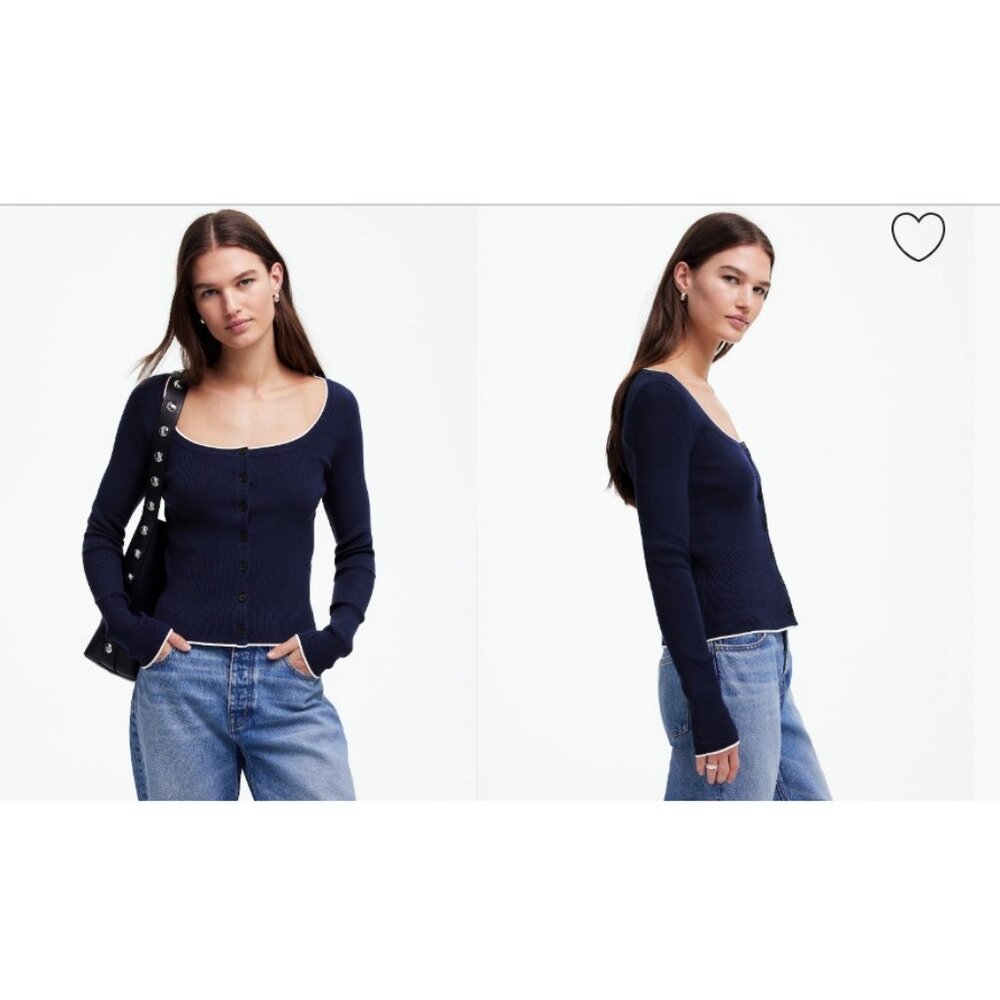 Madewell Navy Scoop-Neck Button Cardigan Sweater